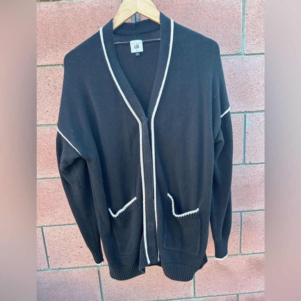 Cabi black and white button up cardigan sweater